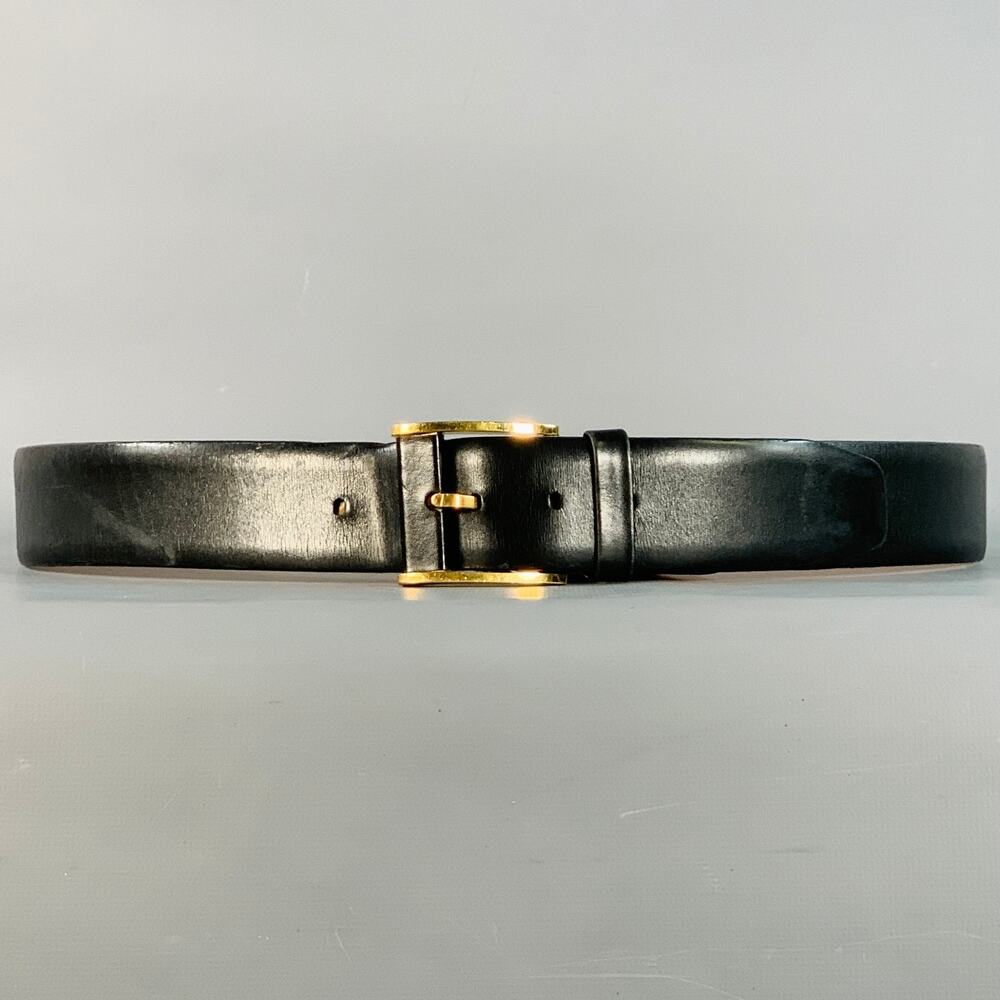 ZILLI Size 40 Black Gold Logo Leather Belt